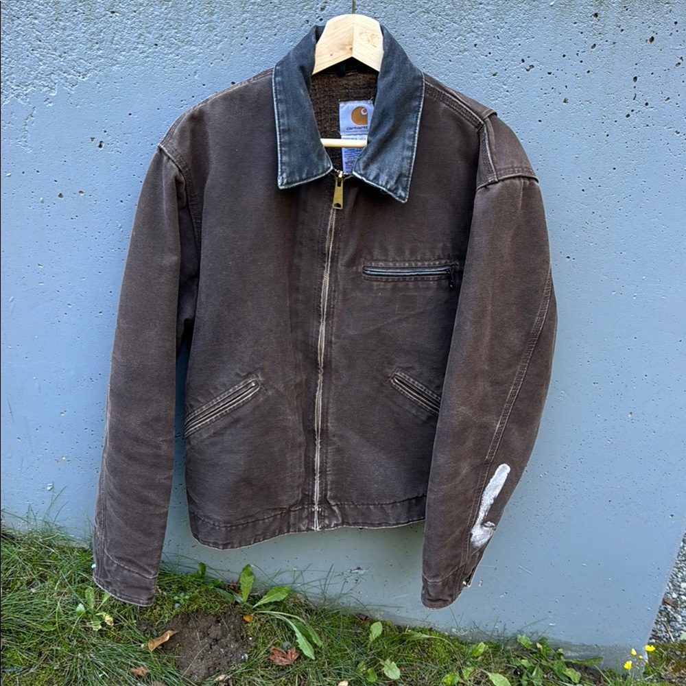 Carhartt Men's Brown Lined Jacket with Black Collar